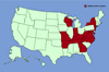 Click for distribution map of Chinese bush clover; Chinese lespedeza; sericea lespedeza.